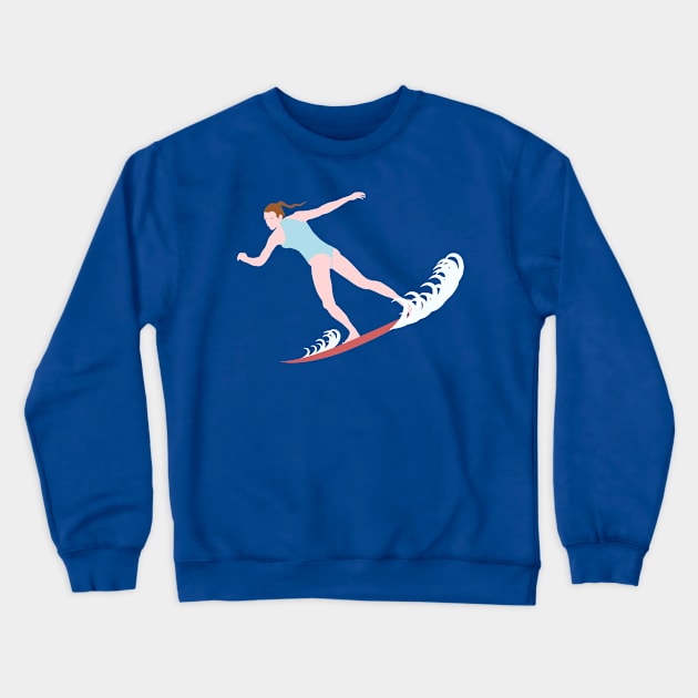 Surfing Brunette Crewneck Sweatshirt by jintetsu